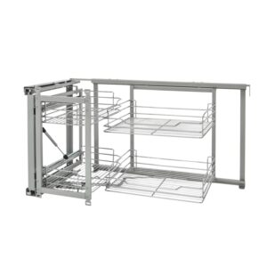 Rev-A-Shelf 5707 Series Two-Tier Wire Bottom Blind Corner Cabinet Organizer – 15" Opening – Chrome
