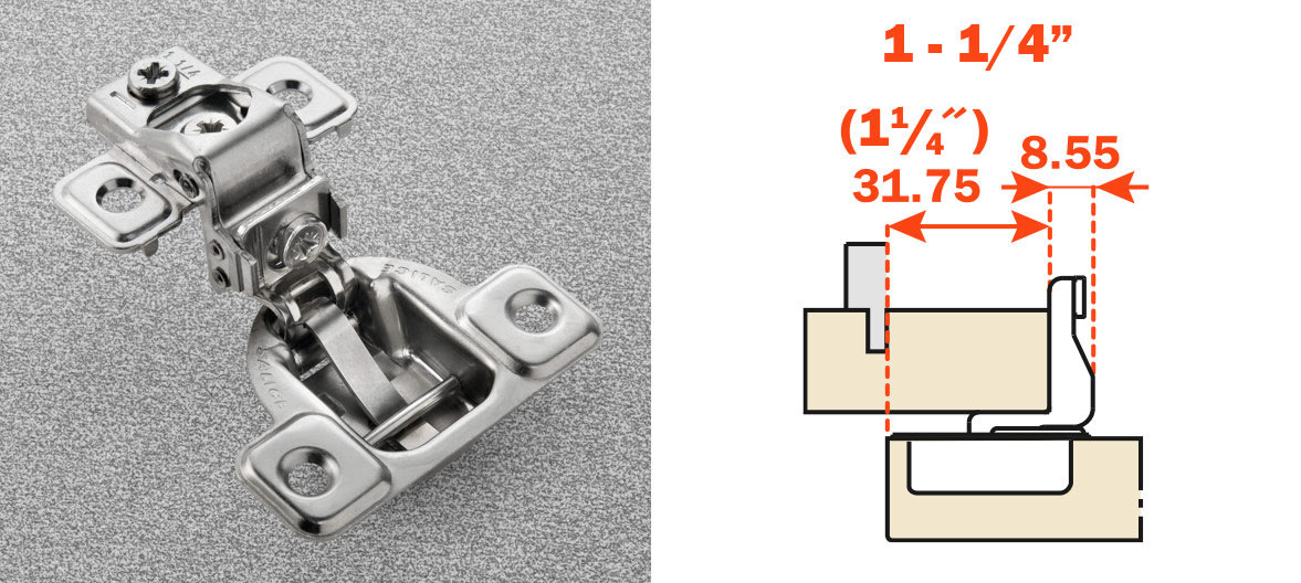 Salice 1-1/4" Overlay (CSP3A99NR) Screw on Face Frame S Series Excenthree 3 Cam Adjustment Hinge Nickel