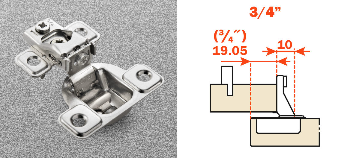 Salice 3/4" Overlay (CSR3499XR) Dowelled Face Frame S Series Excenthree 3 Cam Adjustment Dowelled Hinge Nickel