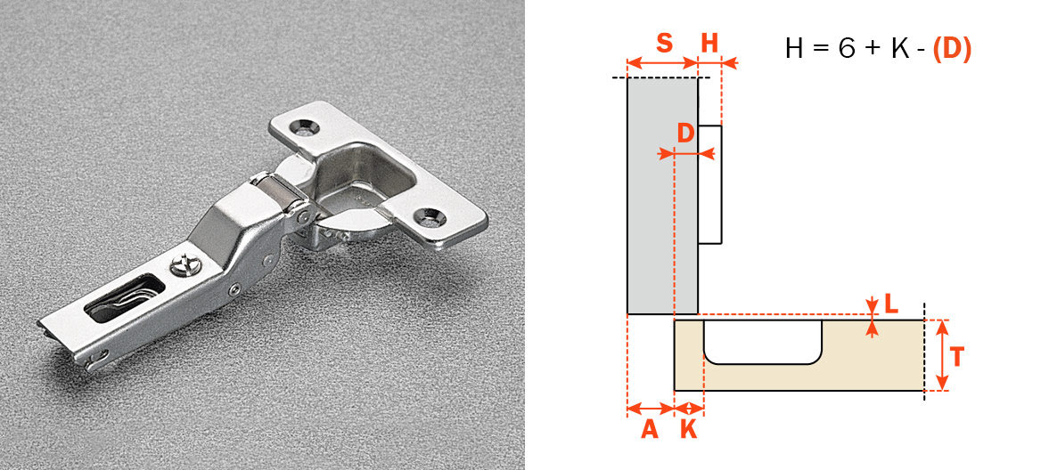 Salice 110-Opening Half Overlay (C2R6G99) Dowelled Mount Self-Closing Series 200 Hinge Nickel