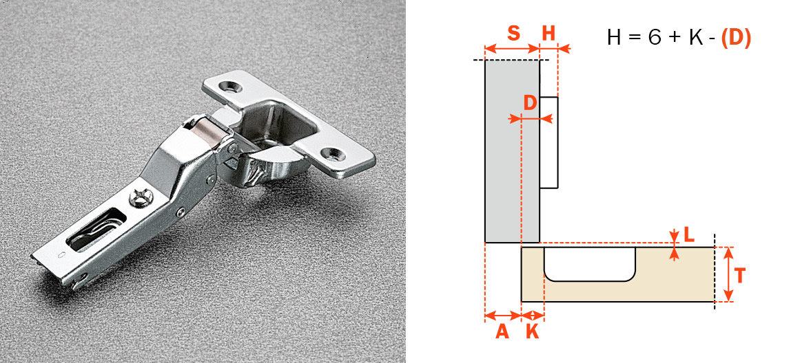 Salice 120-Opening Half Overlay (C2R9G99) Dowelled Mount Self-Closing Series 200 Hinge Nickel