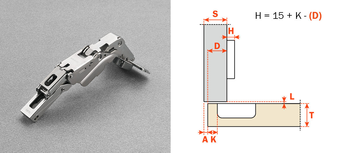Salice 155-Opening Zero Protrusion Full Overlay (C2RKA99) Dowelled Self-Closing Series 200 Hinge Nickel