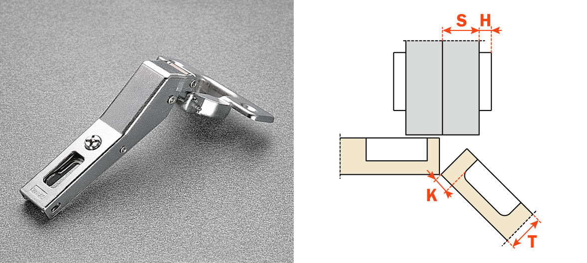 Salice 94-Opening +45Deg (C2JBM99AC) Logica Mount Self-Closing Series 200 Corner Hinge Nickel