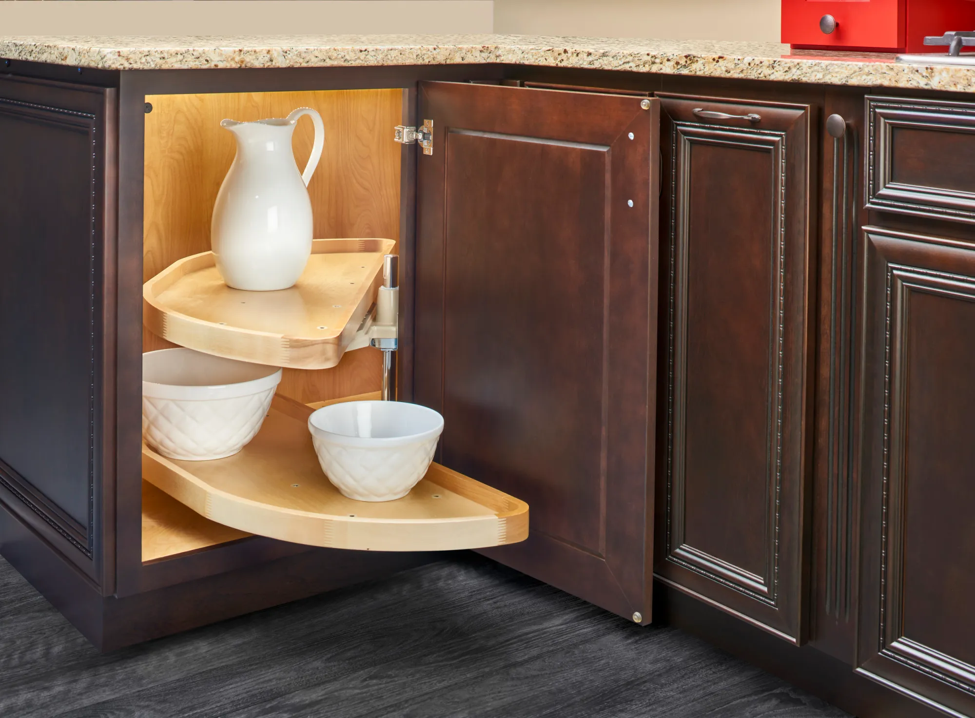 Rev-A-Shelf 2-Shelf Half Moon Lazy Susan Set w.Pivot and Slide for Blind Corner Cabinet 32in Maple - Image 2
