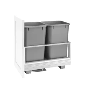 Rev-A-Shelf Aluminum Bottom Mount Double Pull-Out Waste Container Cabinet w.Rev-A-Motion 27qt Silver and Aluminum