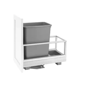 Rev-A-Shelf Aluminum Bottom Mount Single Pull-Out Waste Container Cabinet w.Rev-A-Motion 35qt Silver and Aluminum