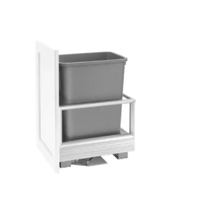 Rev-A-Shelf Aluminum Bottom Mount Single 18in Pull-Out Waste Container Cabinet w.Rev-A-Motion 35qt Silver and Aluminum