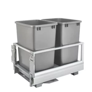 Rev-A-Shelf Aluminum Bottom Mount Double Pull-Out Waste Container Cabinet w.Rev-A-Motion 35qt Silver and Aluminum