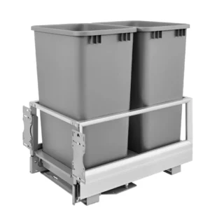 Rev-A-Shelf Aluminum Bottom Mount Double Pull-Out Waste Container Cabinet w.Rev-A-Motion 50qt Silver and Aluminum