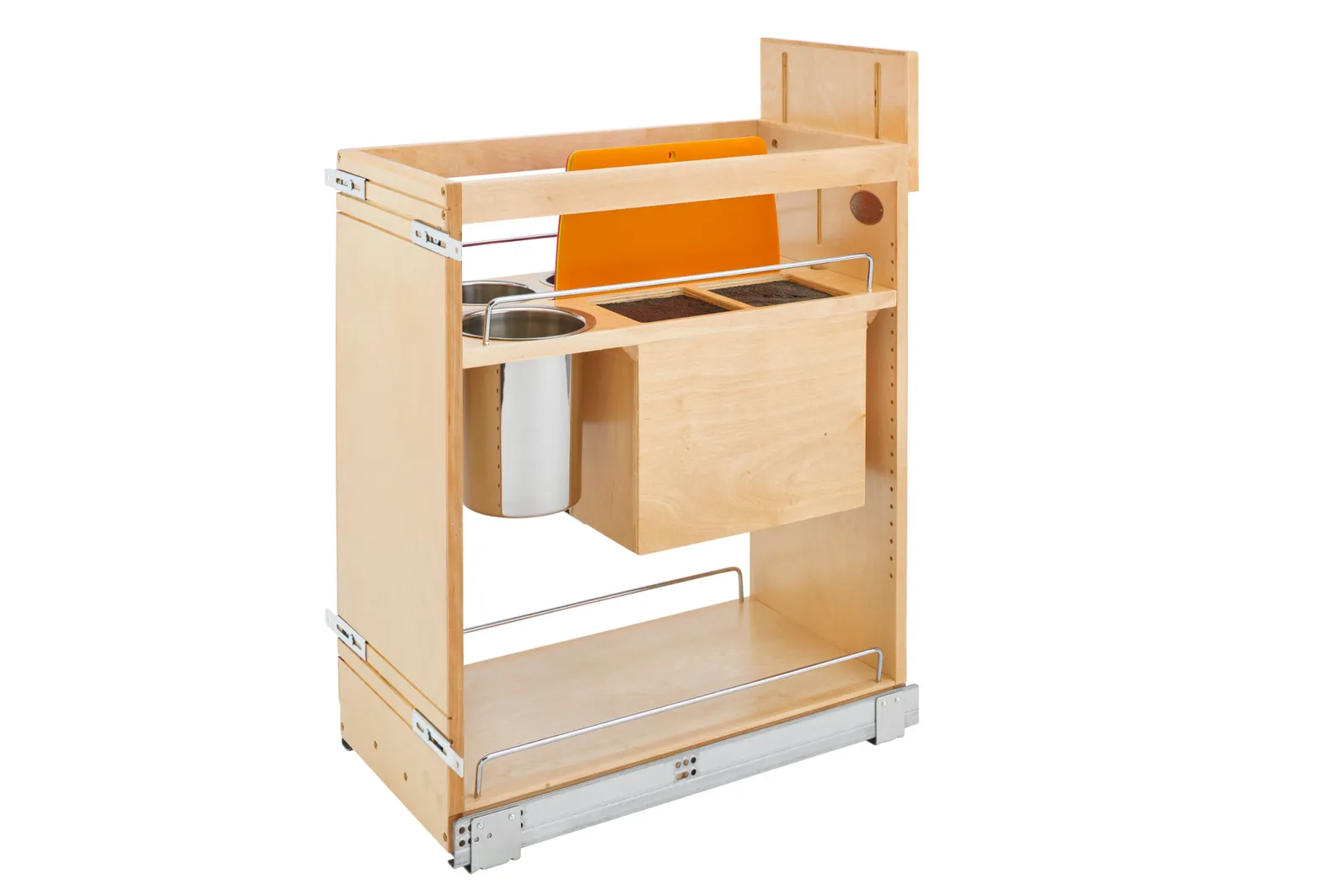 Rev-A-Shelf Wood Base Pull-Out Cabinet Organizer w.Knife Block and Blumotion Soft-Close Slides 11in Maple