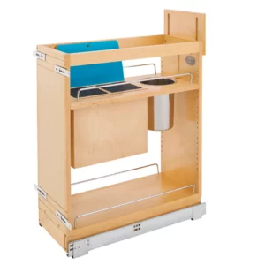 Rev-A-Shelf Wood Base Pull-Out Cabinet Organizer w.Knife Block and Blumotion Soft-Close Slides 9in Maple