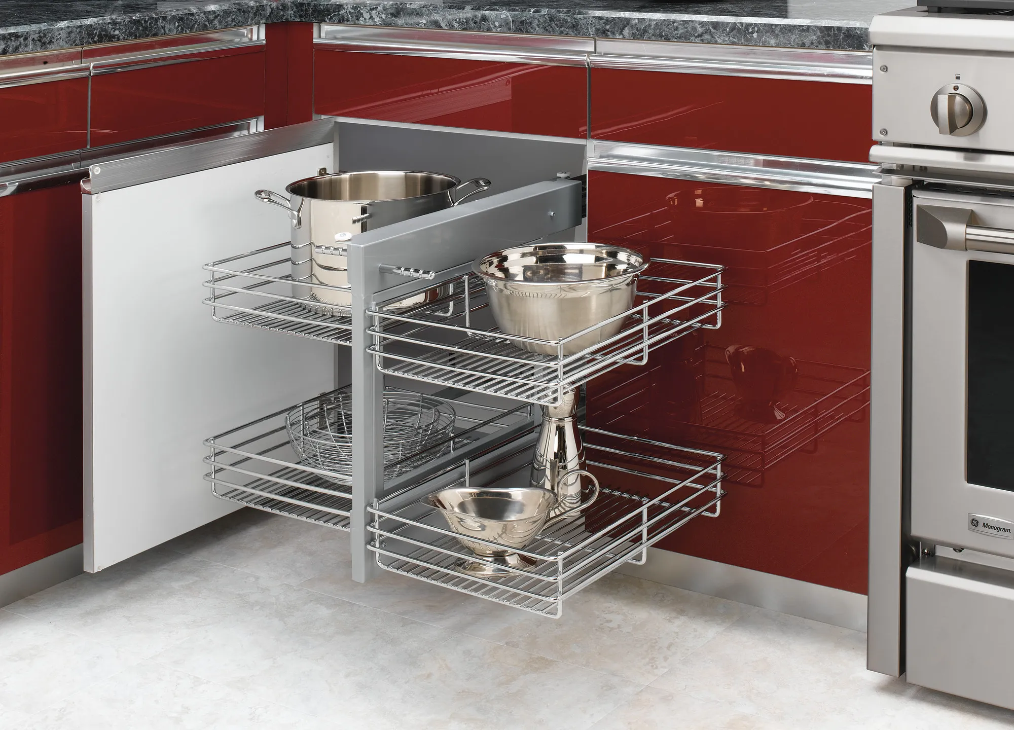 15" Blind Corner Pull-Out Organizer (Chrome Wire, Standard Slide System) - Image 2