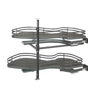 Rev-A-Shelf 2-Tier Solid Bottom Shelves for Right Door-Blind Left Corner Cabinet 15in Orion Gray