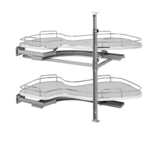 Rev-A-Shelf 2-Tier Solid Bottom Shelves for Left Door-Blind Right Corner Cabinet 15in Gray