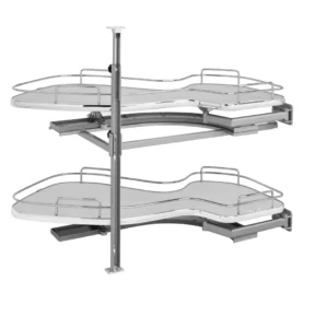 Rev-A-Shelf 2-Tier Solid Bottom Shelves for Right Door-Blind Left Corner Cabinet 15in Gray