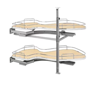 Rev-A-Shelf 2-Tier Solid Bottom Shelves for Left Door-Blind Right Corner Cabinet 15in Natural Maple
