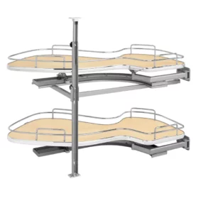Rev-A-Shelf 2-Tier Solid Bottom Shelves for Right Door-Blind Left Corner Cabinet 15in Natural Maple
