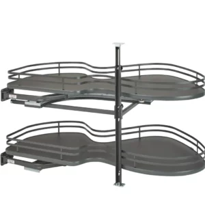 Rev-A-Shelf 2-Tier Solid Bottom Shelves for Left Door-Blind Right Corner Cabinet 21in Orion Gray