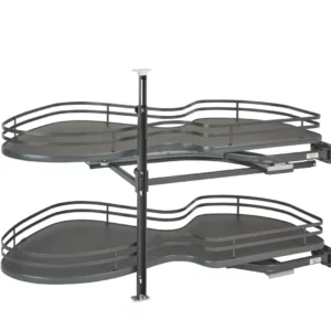 Rev-A-Shelf 2-Tier Solid Bottom Shelves for Right Door-Blind Left Corner Cabinet 21in Orion Gray