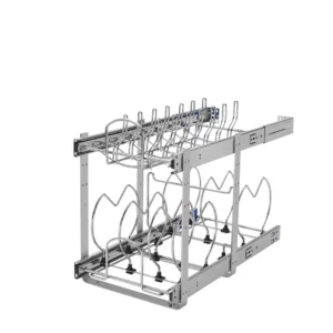 Rev-A-Shelf 2-Tier Pull-Out Base Cabinet Cookware Organizer 2.Soft-Close Slides 12in Chrome