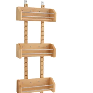 Rev-A-Shelf Wood Door Mount Adjustable 3-Shelf Spice Rack for Small Cabinet Maple