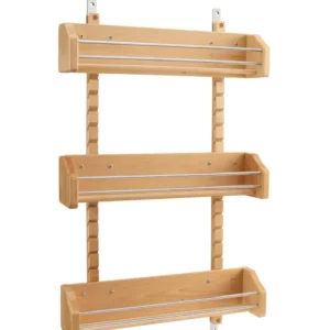 Rev-A-Shelf Wood Door Mount Adjustable 3-Shelf Spice Rack for Large Cabinet Maple