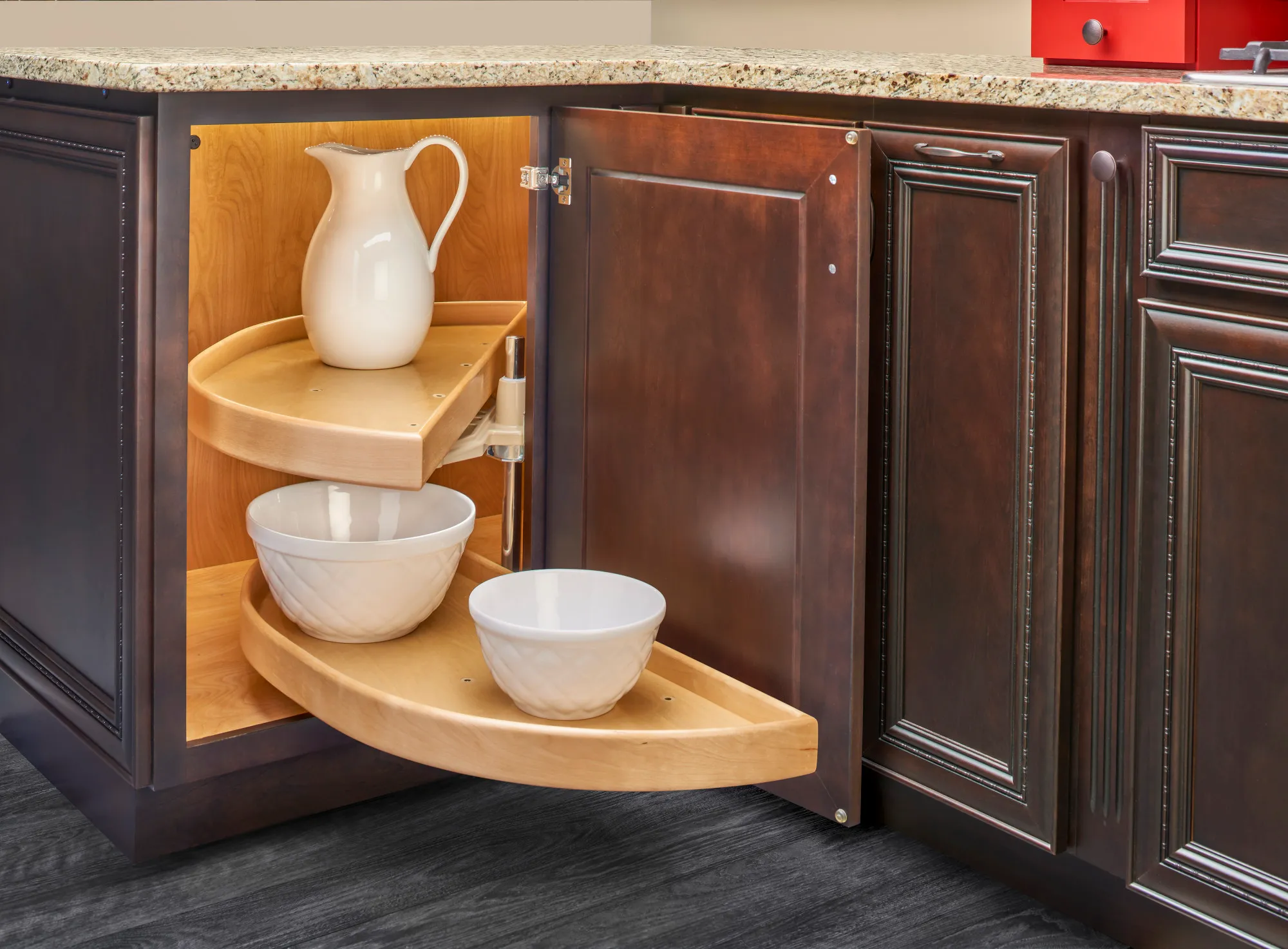 Rev-A-Shelf 2-Shelf Half Moon Lazy Susan Set w.Pivot and Slide for Blind Corner Cabinet 32in Natural Wood - Image 2
