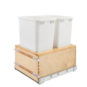 Rev-A-Shelf Maple Wide Bottom Mount Double Pull-Out Waste Container Cabinet w.Undermount Soft-Close Slides 50qt White