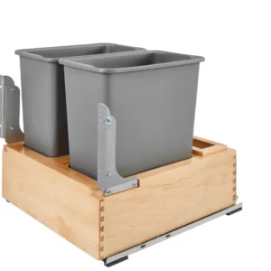 Rev-A-Shelf Maple Bottom Mount Double Pull-Out Waste Container Cabinet w.Soft-Close Slides 30qt Silver