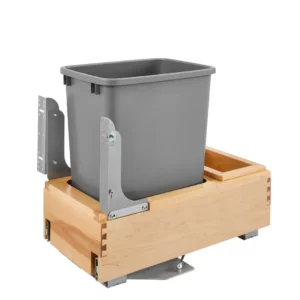 Rev-A-Shelf Maple Bottom Mount Single Pull-Out Waste Container Cabinet w.Rev-A-Motion Slides 35qt Silver