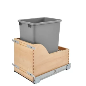 Rev-A-Shelf Maple Bottom Mount Reduced Depth Single Pull-Out Waste Container Cabinet w.Tandem Soft-Close 35qt Silver