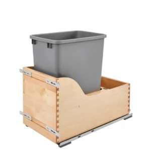Rev-A-Shelf Maple Bottom Mount Single Pull-Out Waste Container Cabinet w.Blumotion Soft-Close and Servo-Drive 35qt Silver