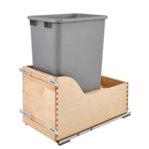 Rev-A-Shelf Maple Bottom Mount Single Pull-Out Waste Container Cabinet w.Blumotion Soft-Close and Servo-Drive 50qt Silver