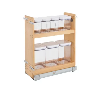 Rev-A-Shelf Wood Base Pull-Out Cabinet OXO Organizer w.Blumotion Soft-Close Slides 8in Maple