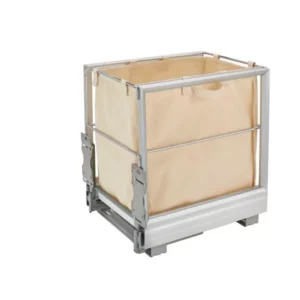 Rev-A-Shelf Single Wire Hamper w.Rev-A-Motion and Canvas Bag Silver