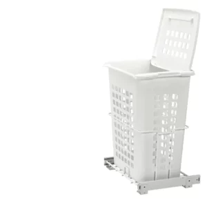 Rev-A-Shelf Bottom Mount Pull-Out Hamper w.Lid and Full-Extension Slides 14in White