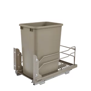 Rev-A-Shelf Steel Bottom Mount Pull-Out Single Waste Container w.Soft-Close 35qt Champagne