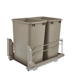 Rev-A-Shelf Steel Bottom Mount Pull-Out Double Waste Container w.Soft-Close 35qt Champagne