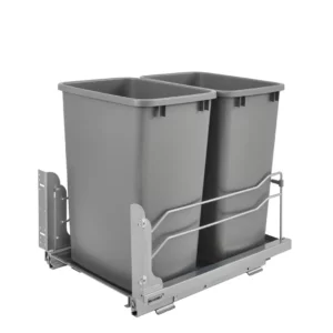Rev-A-Shelf Steel Bottom Mount Pull-Out Double Waste Container w.Soft-Close 35qt Silver