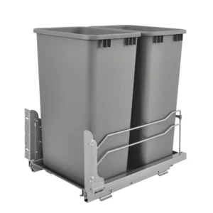 Rev-A-Shelf Steel Bottom Mount Pull-Out Double Waste Container w.Soft-Close 50qt Silver