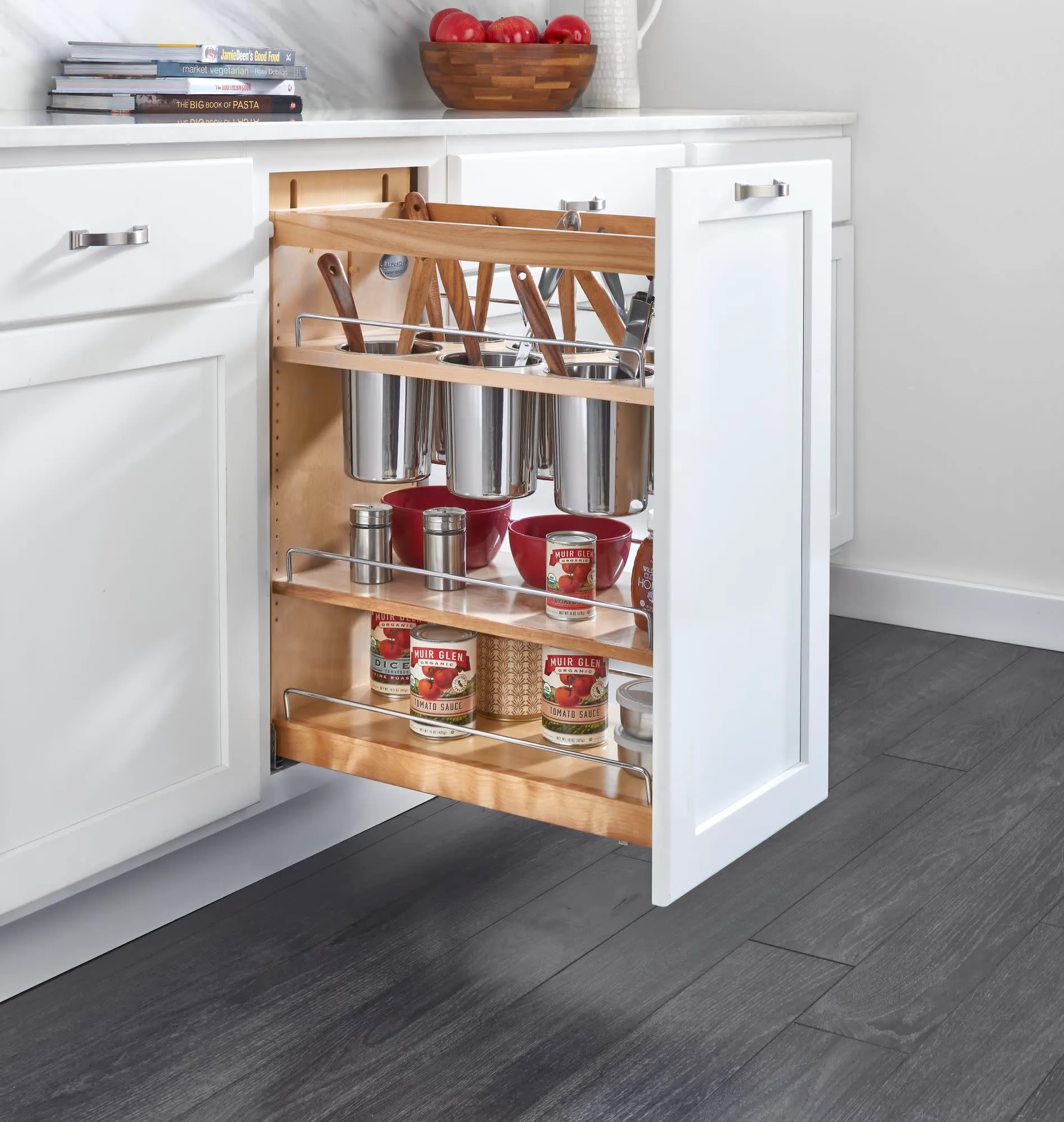 Rev-A-Shelf Wood Base Pull-Out Cabinet w.6-Bin Utensil Organizer and Blumotion Soft-Close Slides 11in Maple - Image 2