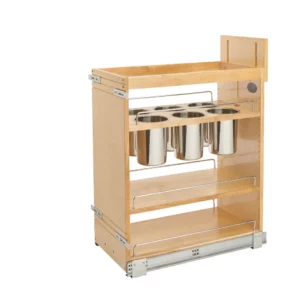 Rev-A-Shelf Wood Base Pull-Out Cabinet w.6-Bin Utensil Organizer and Blumotion Soft-Close Slides 11in Maple