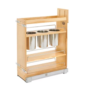 Rev-A-Shelf Wood Base Pull-Out Cabinet w.3-Bin Utensil Organizer and Blumotion Soft-Close Slides 8in Maple