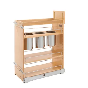 Rev-A-Shelf Wood Base Pull-Out Cabinet w.3-Bin Utensil Organizer and Blumotion Soft-Close Slides 9.5in Maple