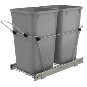 Rev-A-Shelf Wire Bottom Mount Double Pull-Out Waste Container 27qt Silver and Chrome
