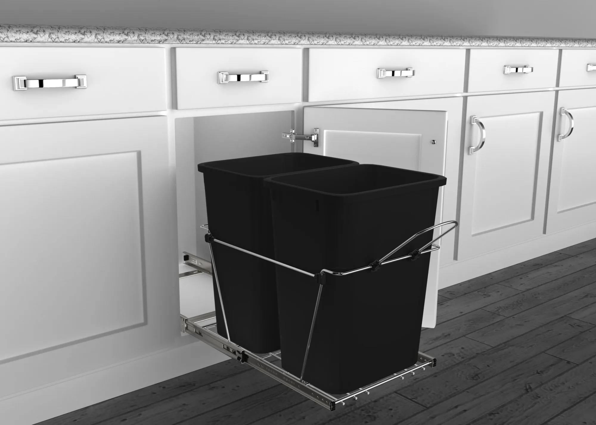 Double Waste Pull-Out/Basket (Black/Silver) - Image 2