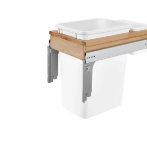 Rev-A-Shelf Wood Top Mount Single Pull-Out Waste Container Cabinet for 1.5in Face Frame 35qt Wood and White