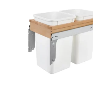 Rev-A-Shelf Wood Top Mount Single Pull-Out Waste Container Cabinet for 1.5in Face Frame 27qt Wood and White