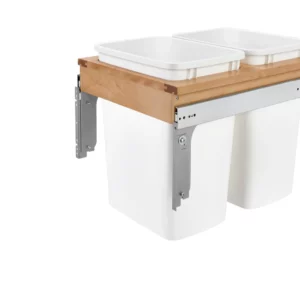 Rev-A-Shelf Wood Top Mount Double Pull-Out Waste Container Cabinet for Full Access 35qt Wood and White