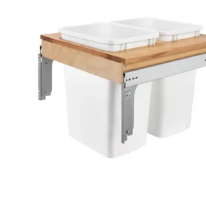 Rev-A-Shelf Wood Top Mount Double Pull-Out Waste Container Cabinet for 1.625in Face Frame 35qt Wood and White